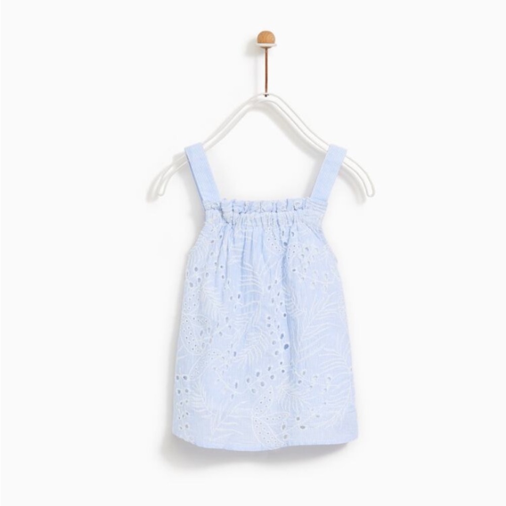 NWOT Zara Girls’ Blue/White Emroidered Top-Size 7